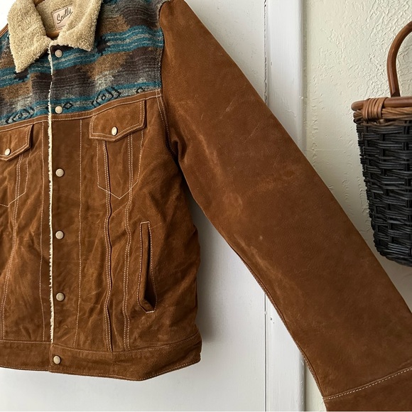 NEW Scully Rodeo Men’s Aztec Boar Suede Jean Sherpa Buttonup Jacket Brown 3XL - Picture 5 of 15